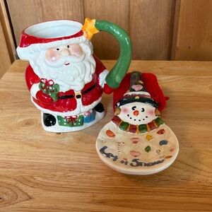 Festive Santa and Snowman Holiday Mug Set